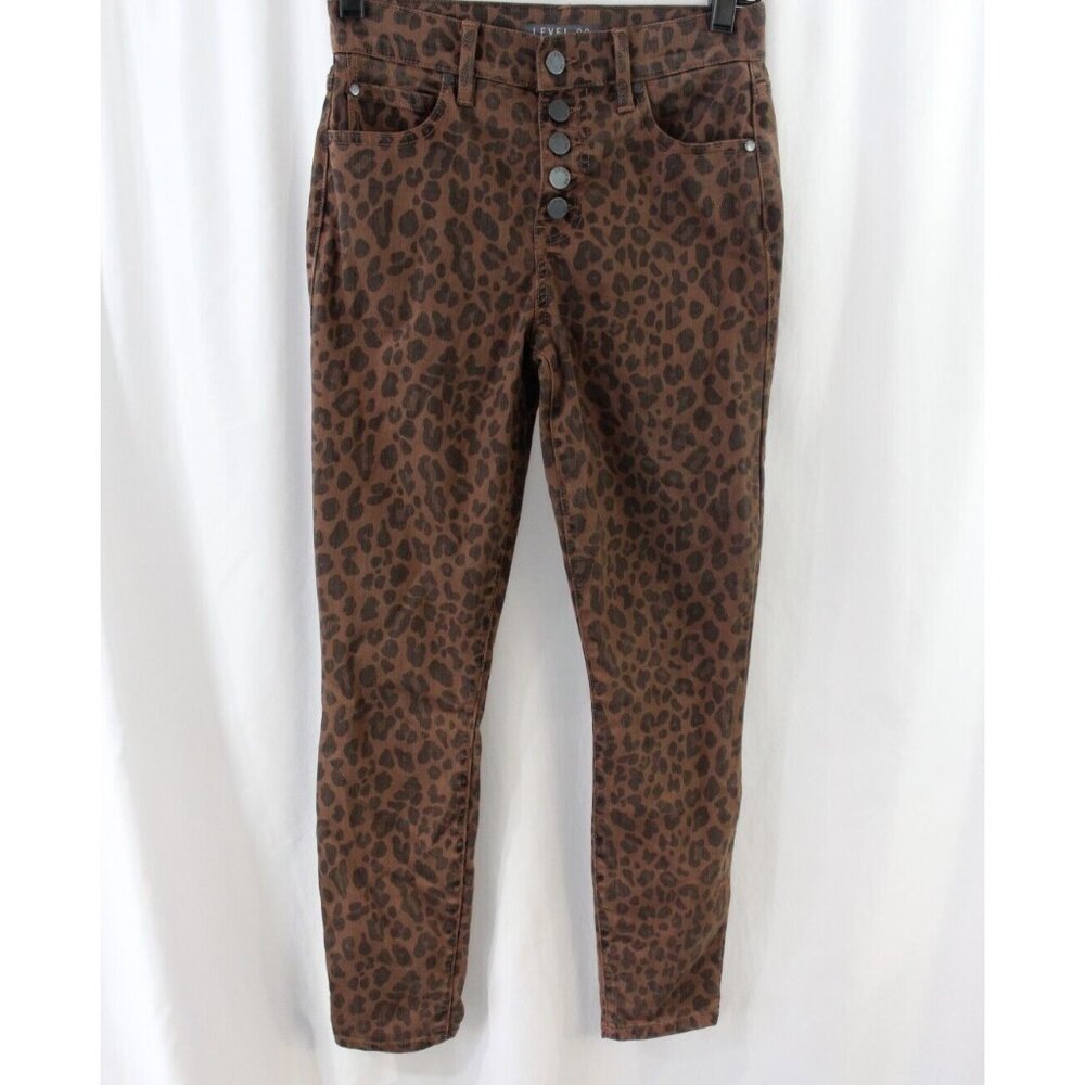 Level 99 Womens Brown Cheetah Print Skinny Leg‎ Jeans 25 Button Fly